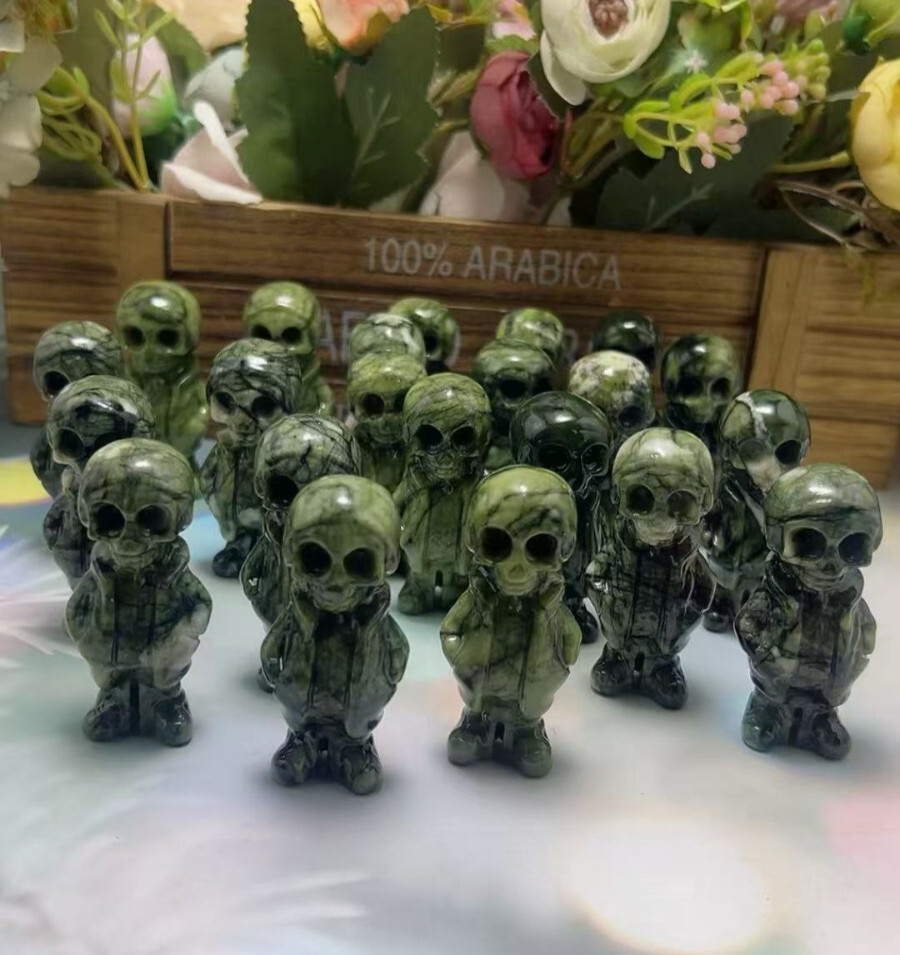 1pc Natural ophiolite Quartz Carved skull Crystal Reiki decor gift
