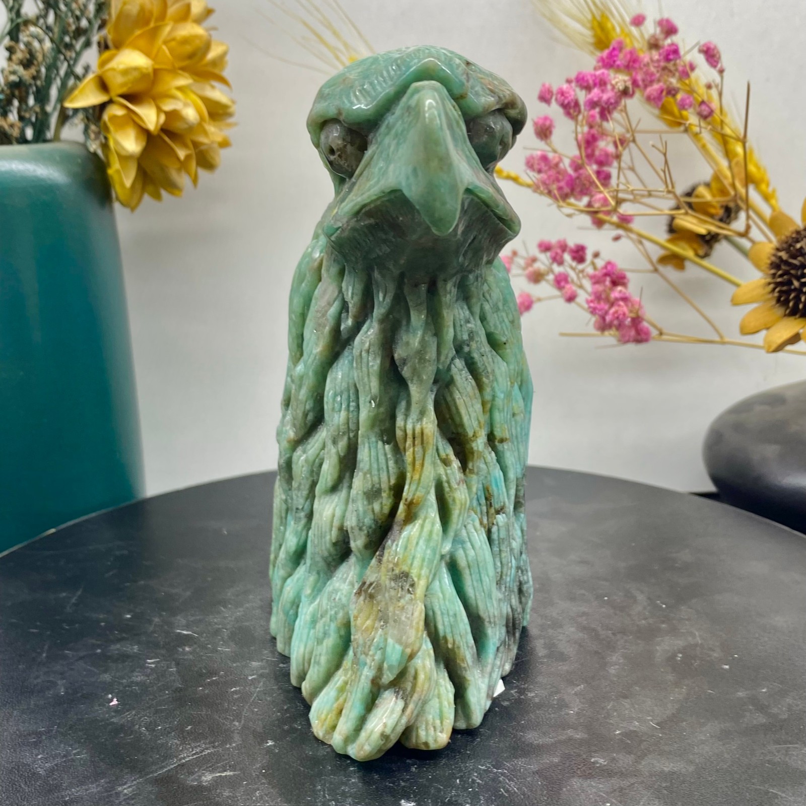 2.02LB Natural Amazonite Carved Eagle Figurine Hand Carved Crystal Hawk Reiki He