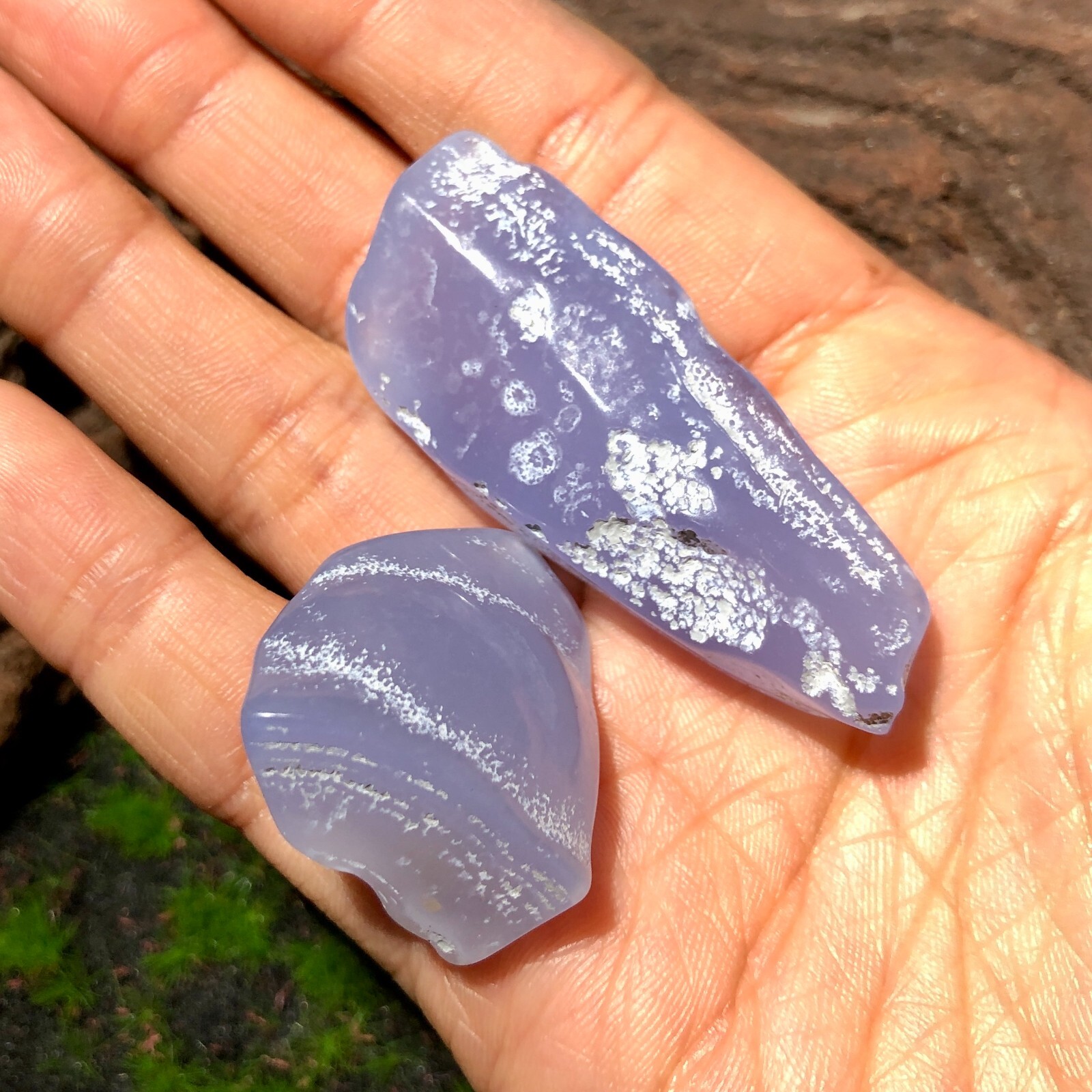 2x Polished Blue Agate Crystal Quartz Natural Stone Healing Charkas 27.5g 3-5cm