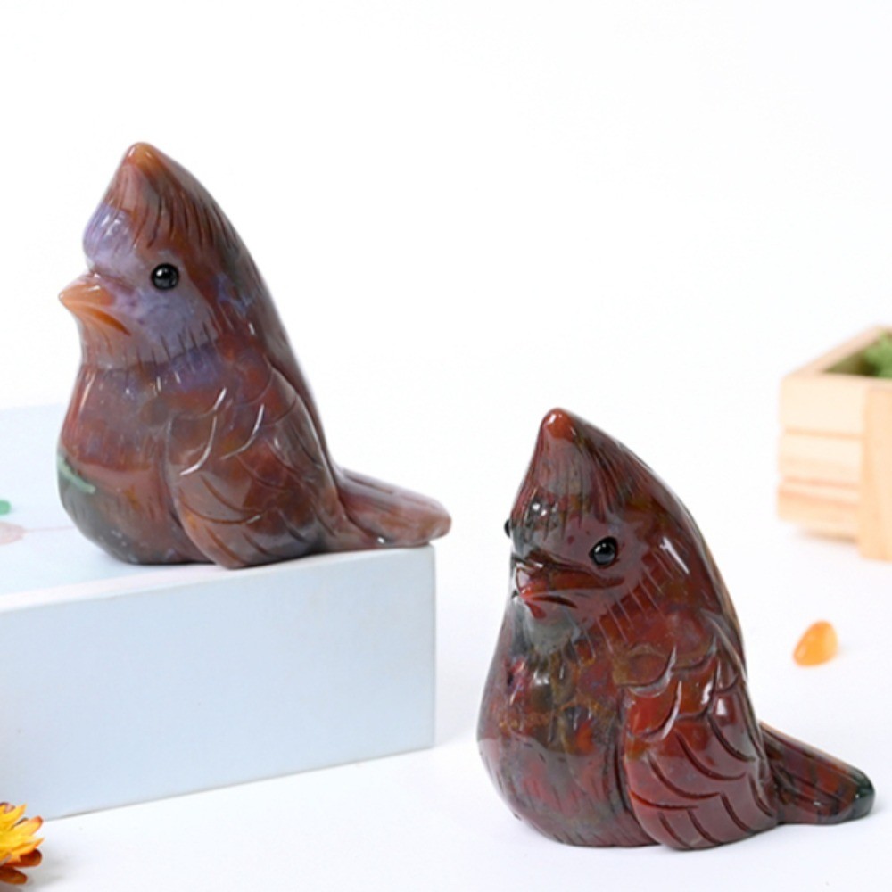 Natural Ocean Jasper Fat Bird Crystal Carving Statue Reiki Healing Stone 1pcs