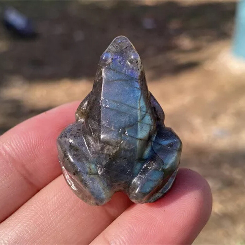 Natural Labradorite Frog Quartz Crystal Stone Froggy Carved Healing Reiki Decor
