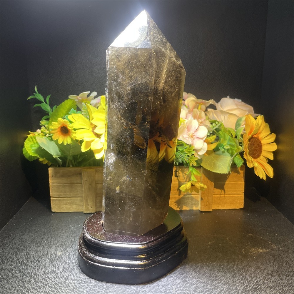 5.5LB 10.6″ A++Natural Smoky Quartz Obelisk Tower Quartz Crystal Energy +Stand