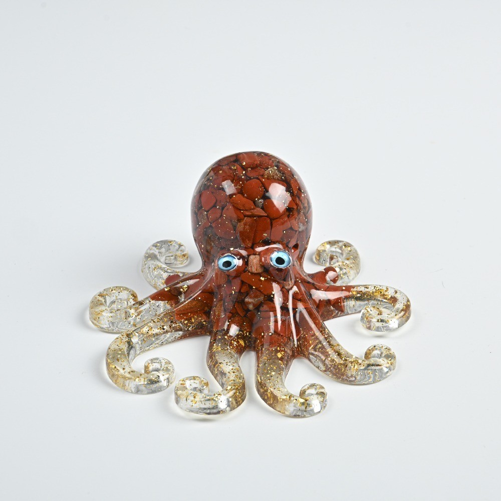Natural Crystal Chips Resin Octopus Handmade Reiki Healing Desk Energy Decor