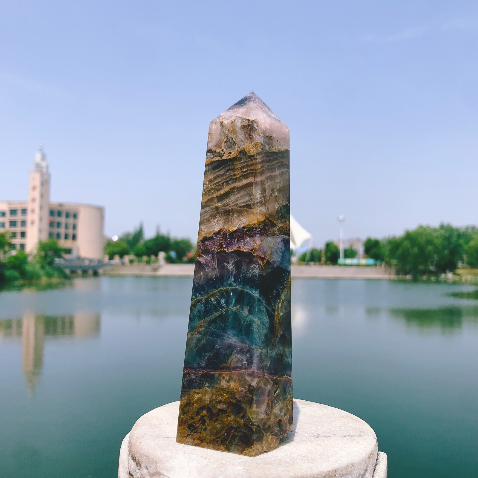 1.92LB Natural color fluorite crystal obelisk point specimen healing