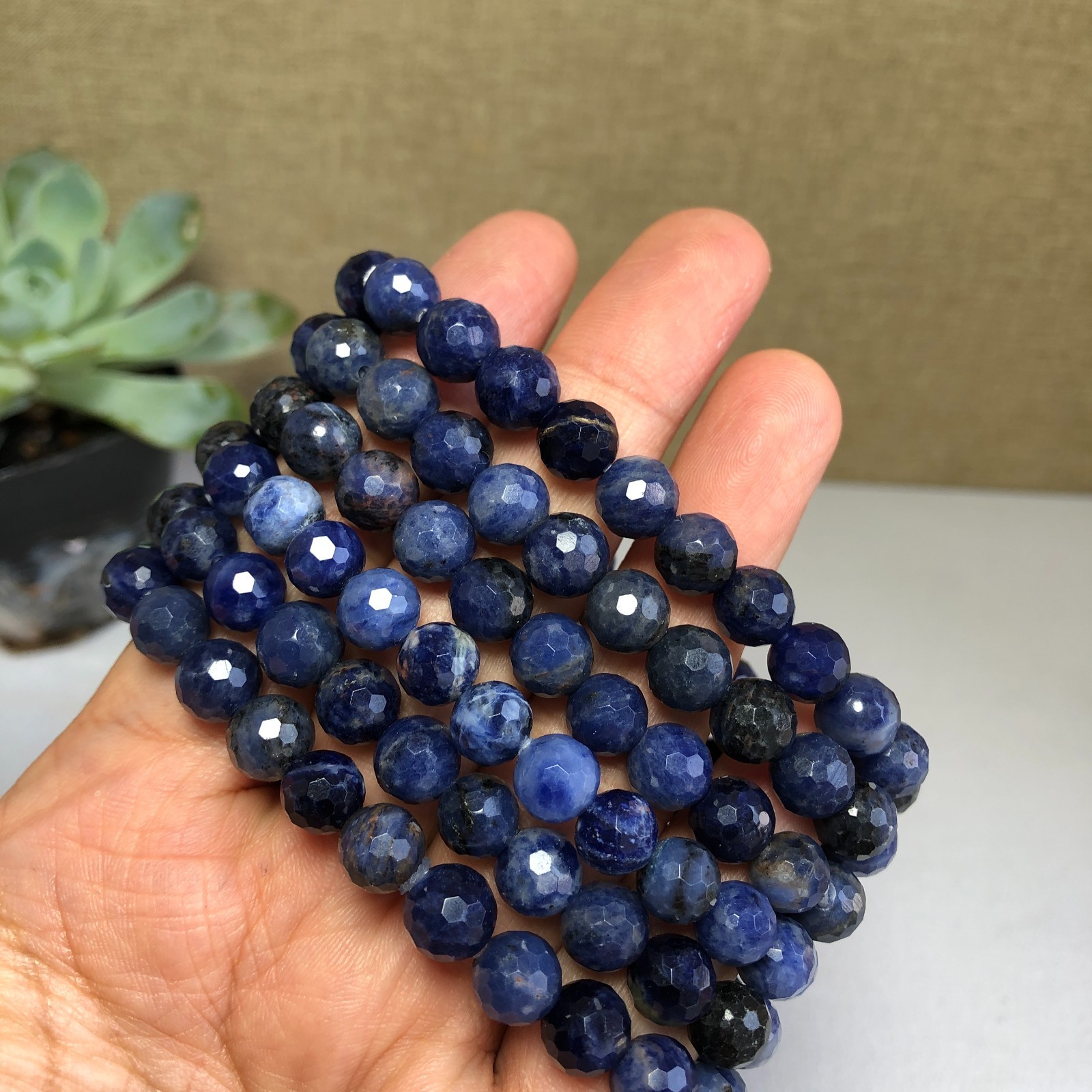 5Pcs Wholesal Natural sodalite agate bracelets Crystal ball sphere facet 8mm