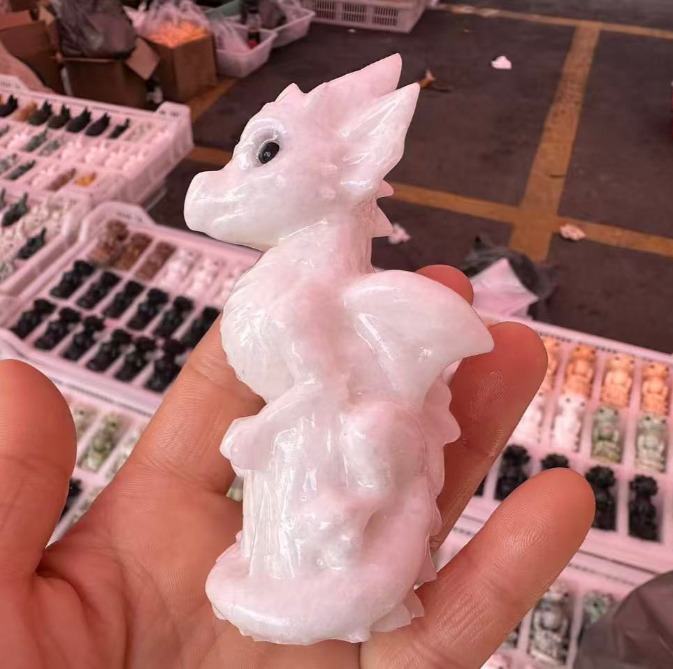 1pc Natural White Jade Quartz Carved Little Dragon Crystal Reiki Healing Decor