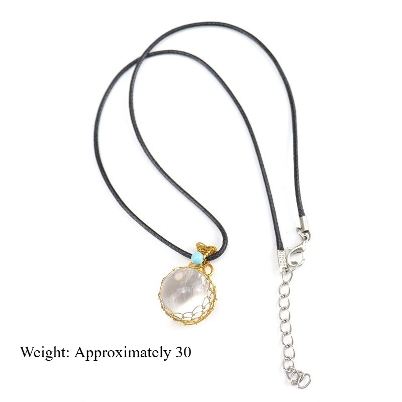 White Crystal Ball Pendant Rainbow Inlaid Raw Polished Gem Necklace Gift