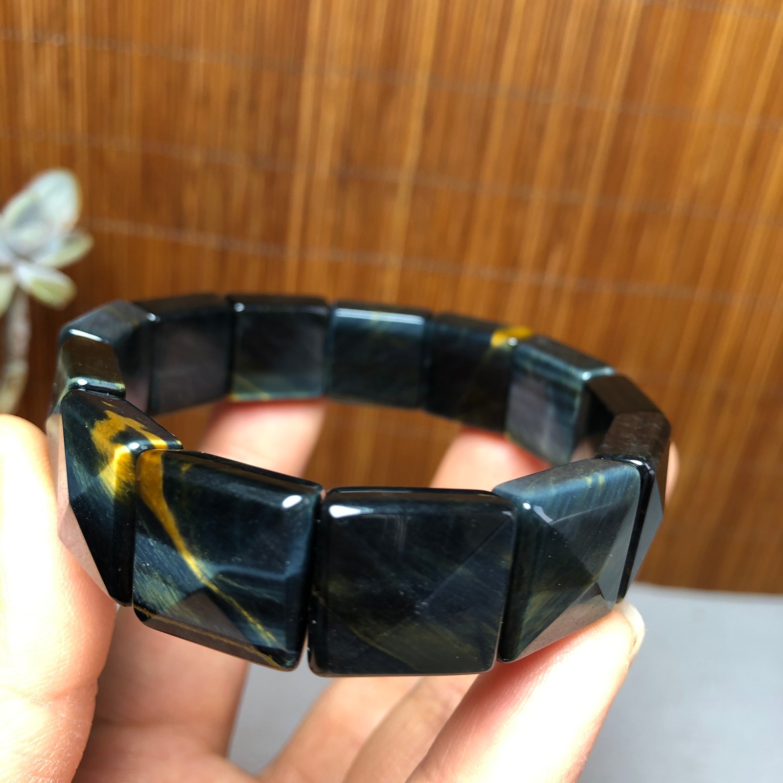 Natural Tiger’s Eye Stone Bracelet Brown Gemstone Stretch Bracelet Handmade 3693