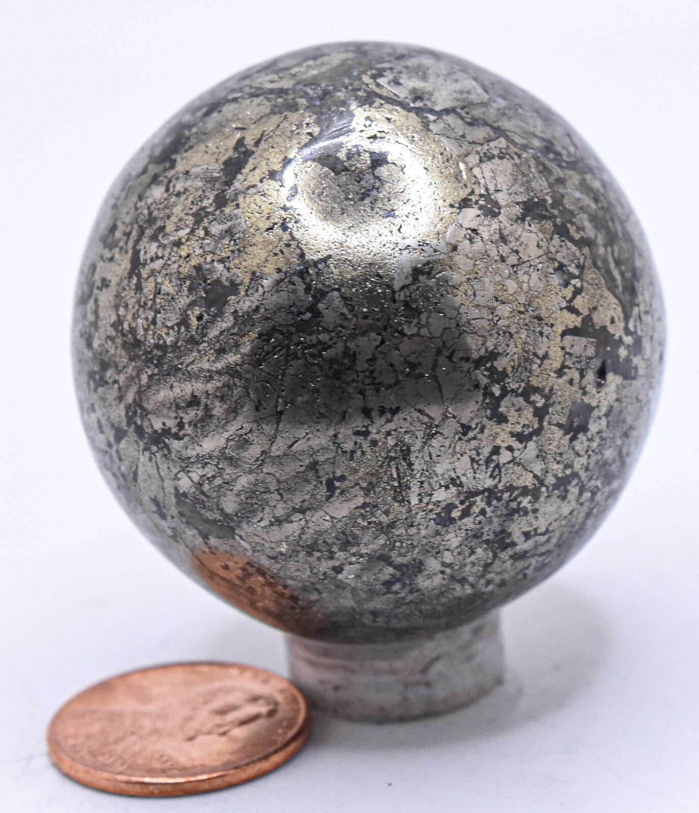 41mm 155g Chalcopyrite w/ Inclusions Sphere Polished Sparkling Mineral Ball Peru