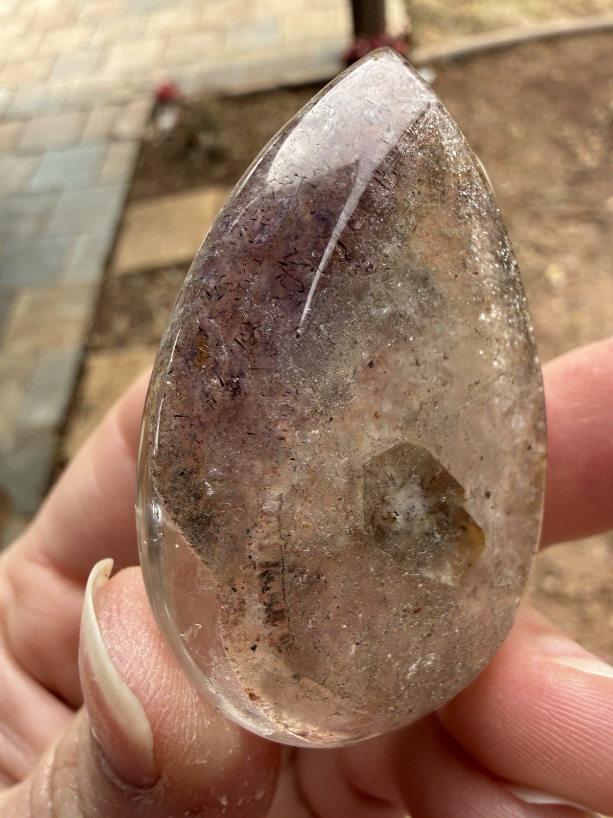 Garden Quartz Teardrop Cabochon Loose Gemstone Lodolite Crystal Cab 2in 51mm