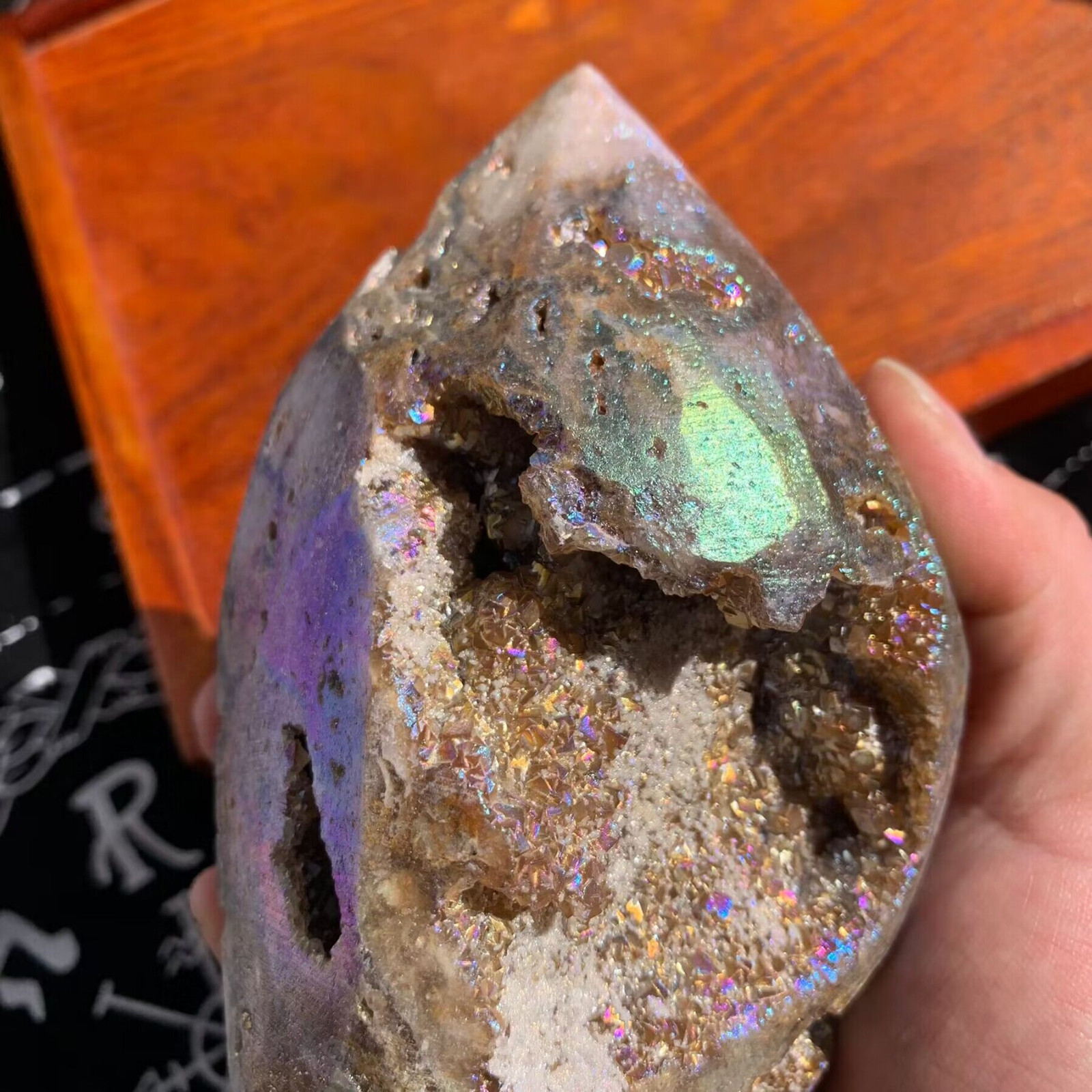 821g Angel Aura Sphalerite Freeform Point Druzy Stone Crystal Specimen Decor
