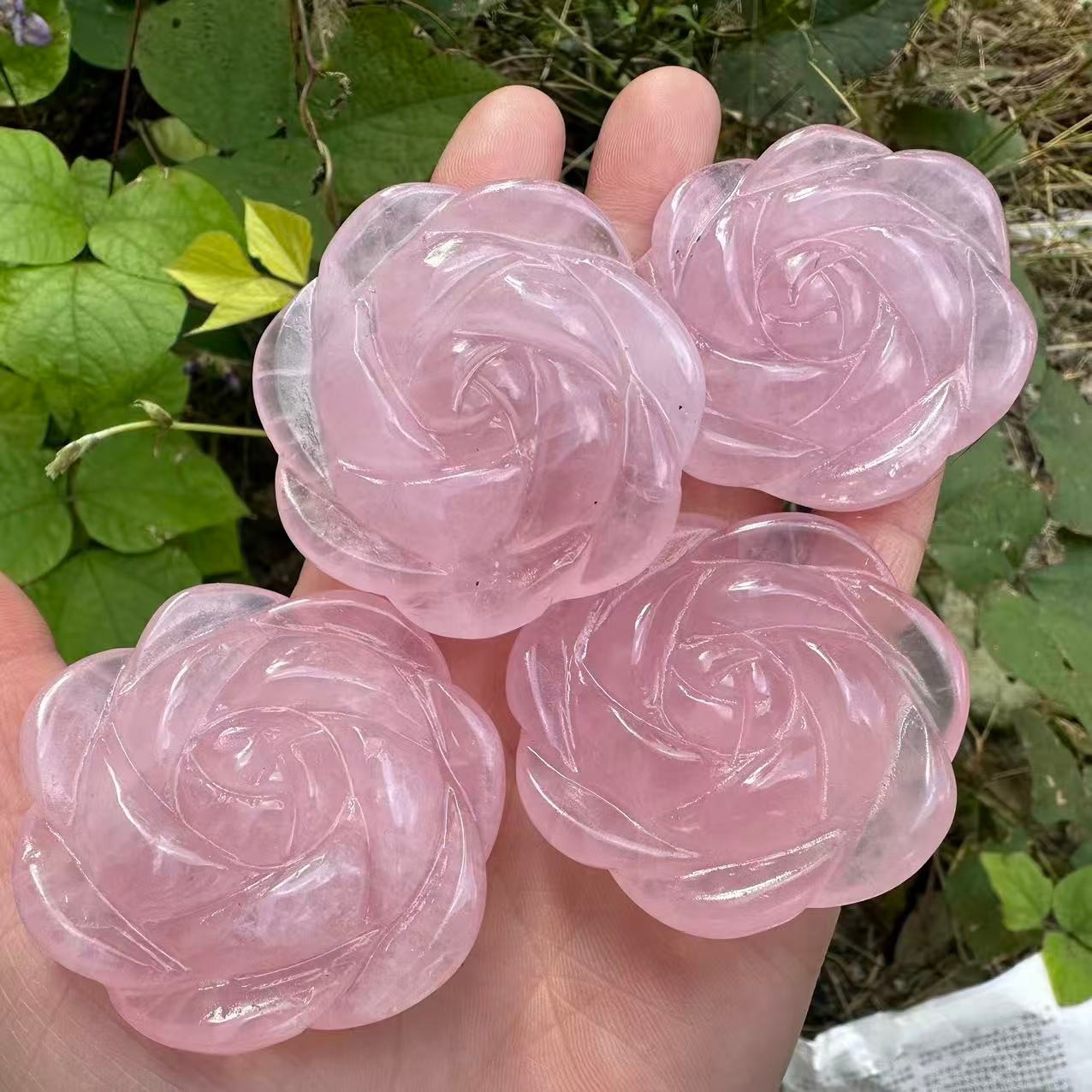 2″ Natural Pink Rose Quartz Carved Rose Flowers Crystal reiki Healing 1pc