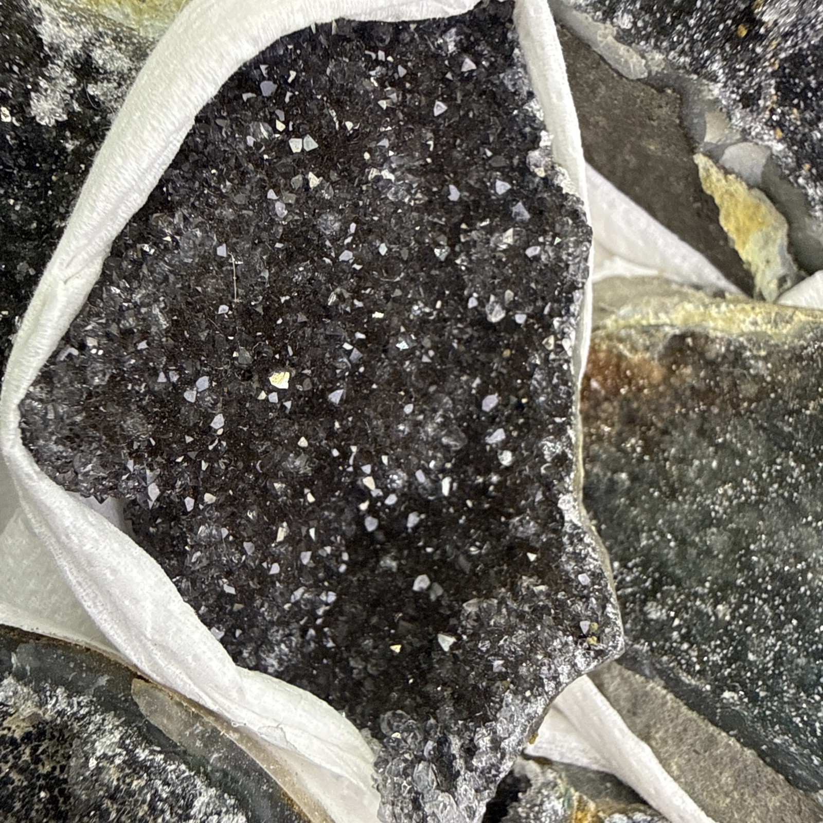 Natural Black Amethyst Zeolite With Calcite Flat! Whole Box! Crystals! Specimen!