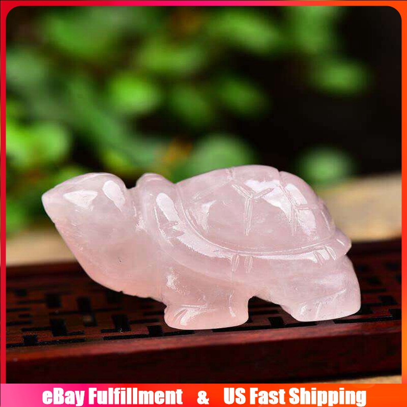 Natural Rose Quartz Crystal Carved Tortoise Healing Stone Turtle Animal Decor US