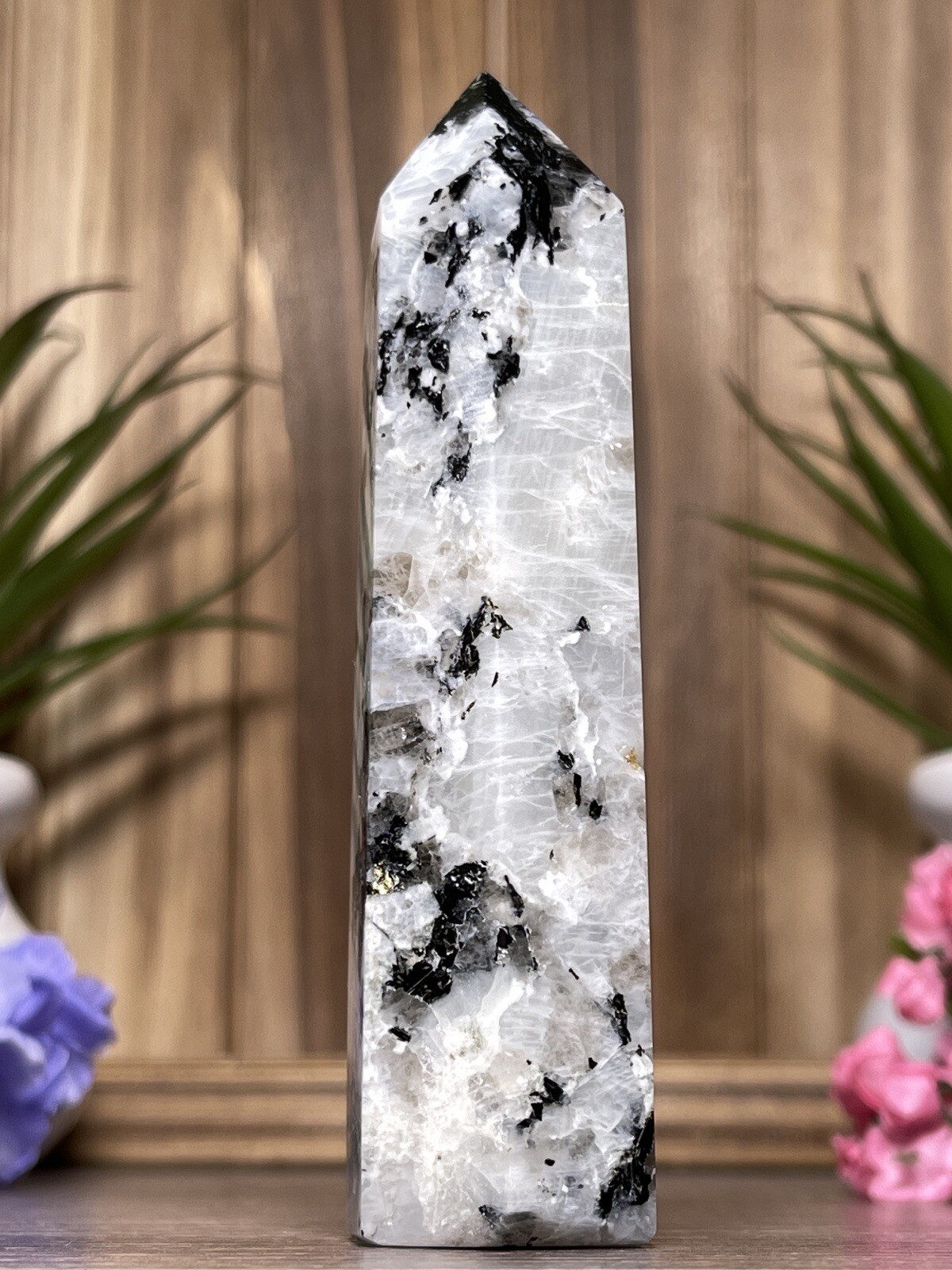RAINBOW MOONSTONE TOWER – Mineral Crystal Point White Blue Chakra Reiki Witch