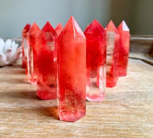 Cherry Quartz Tower Point Red Obelisk Healing Crystal Gift Collector Home Decor