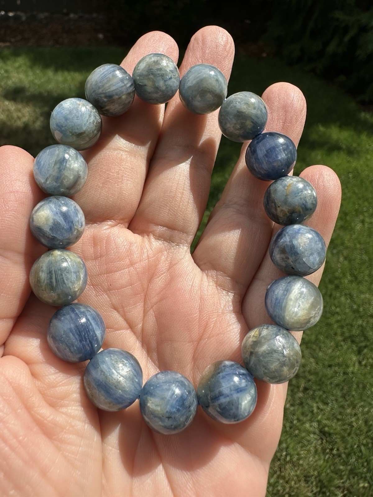 12mm Natural Blue Kyanite With Mica Inclusion Bracelet