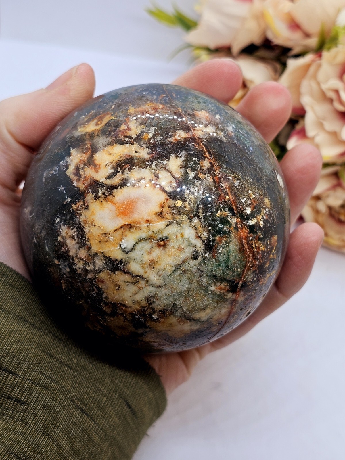 ✨️SALE✨️ Moss agate & Ocean Jasper Mix Sphere Green Red crystal Green 6.8cm 642g