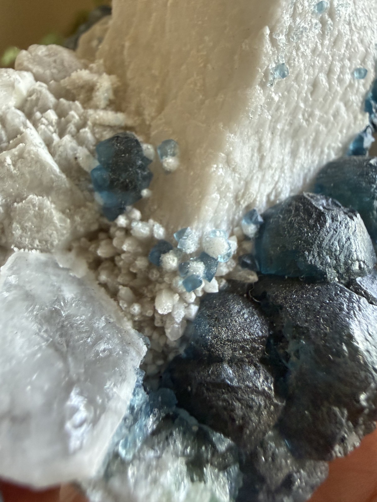 Irradiated Blue Fluorite Crystal in White Candle Quartz – 10.58 oz