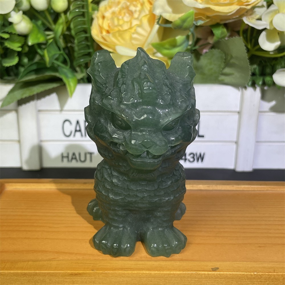 0.8LB 3.7″Natural Green Aventurine Qilin Hand Carved Crystal Mineral Figurine