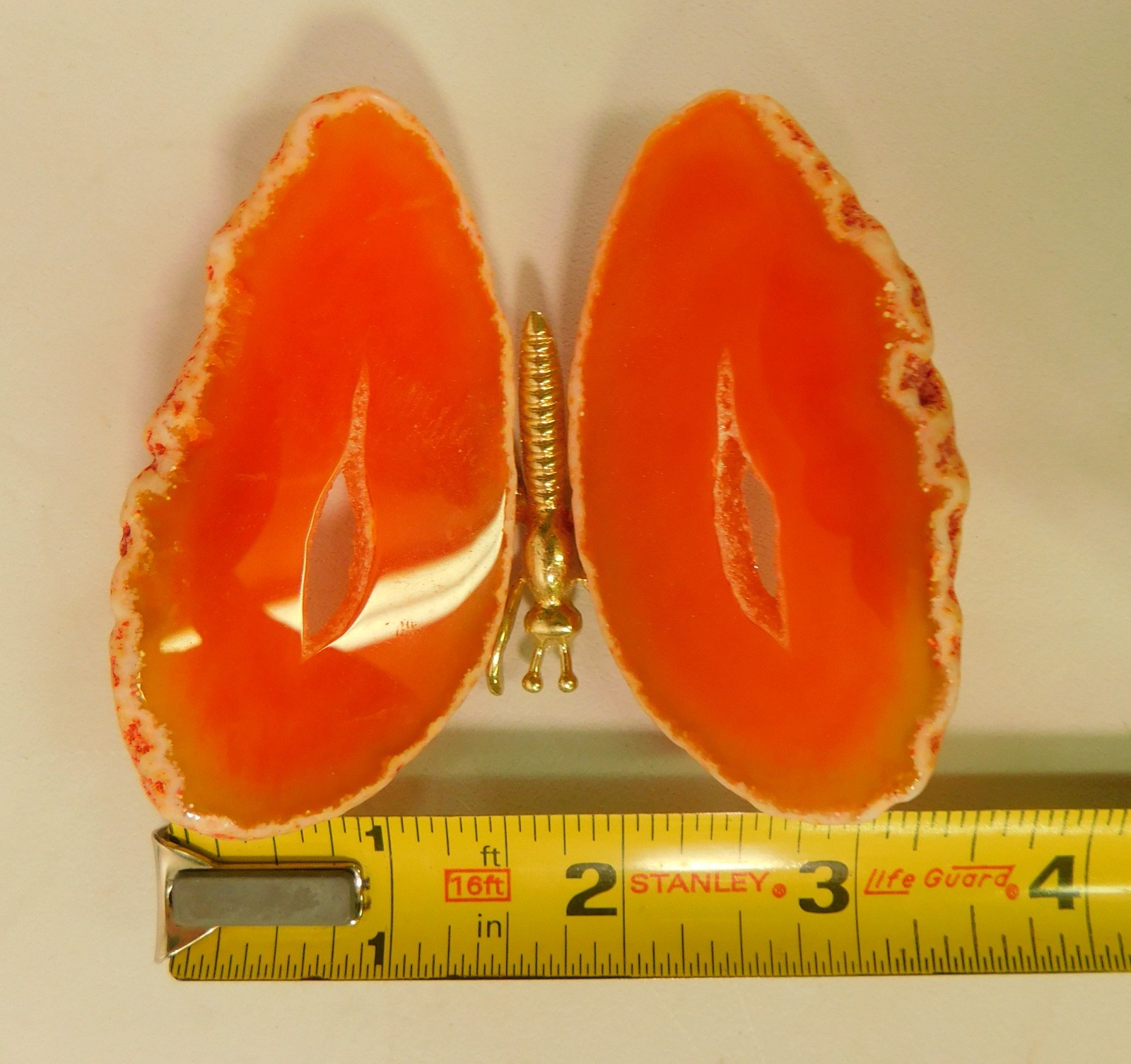 ORANGE DYED AGATE CRYSTAL BUTTERFLY WITH METAL ALLOY BODY