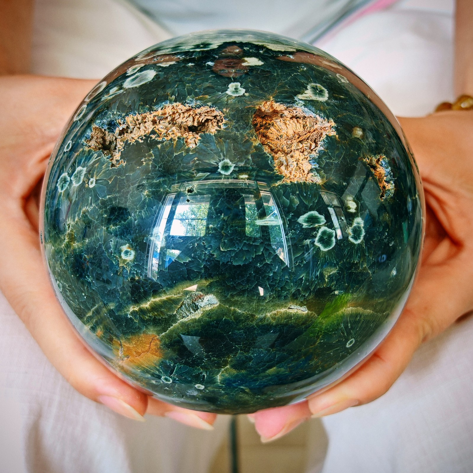 4.62LB Natural ocean jade crystal ball, polished quartz ball 2.1kg