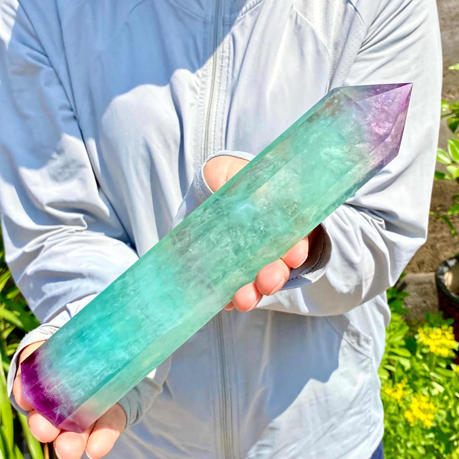 1.84LB Natural Fluorite Crystal Column Magic Wand Obelisk Point Earth Healing