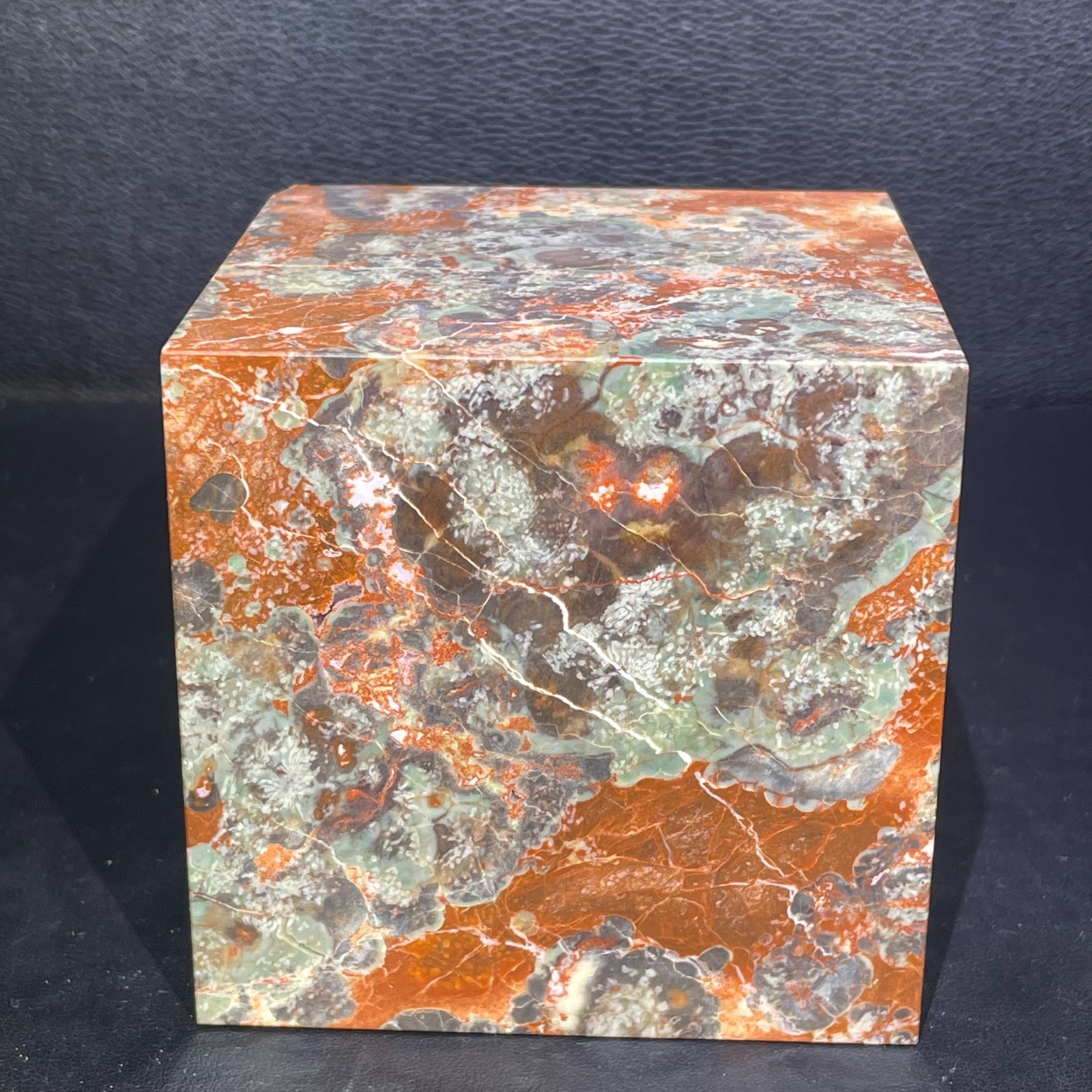 2.51LB 80mm Natural Money Agate Cube Carving Crystal Ornament Gift