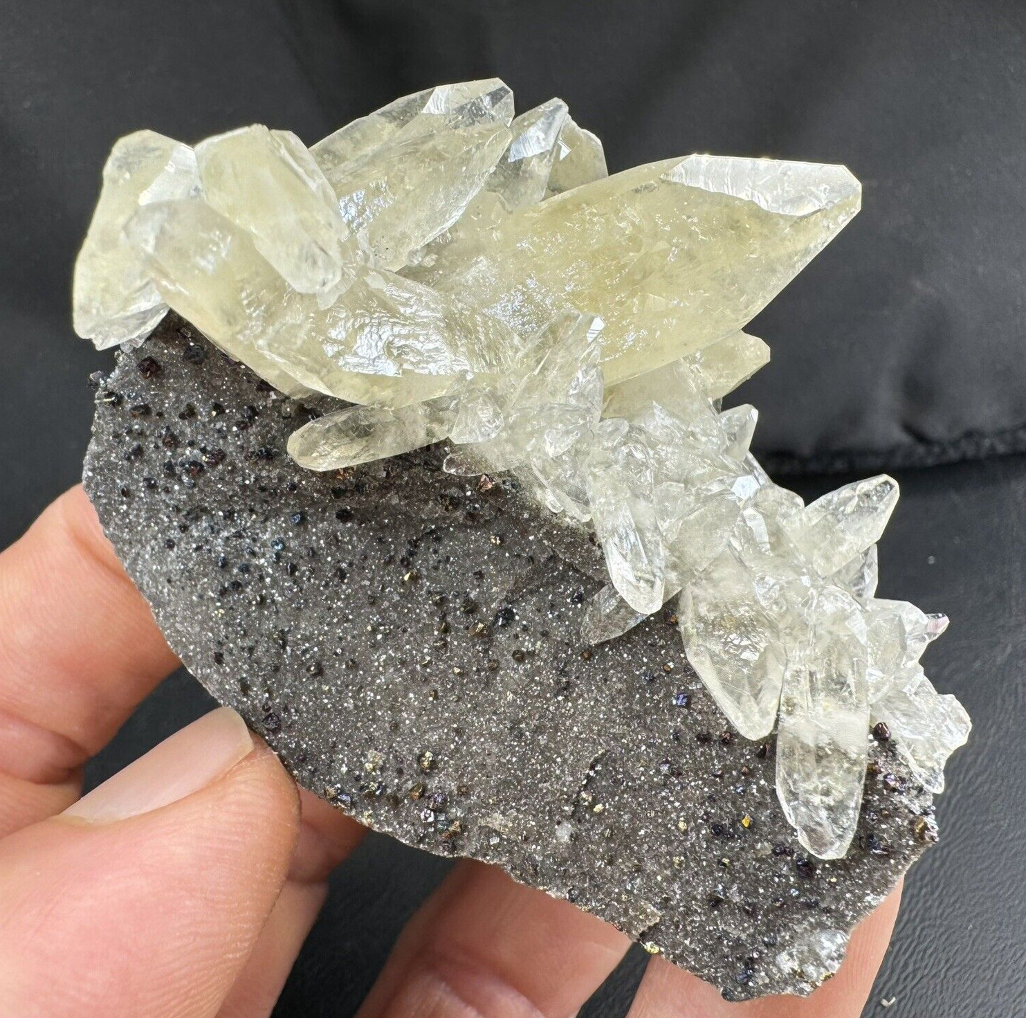 Golden Calcite Crystals with Chalcopyrite on Matrix / Missouri