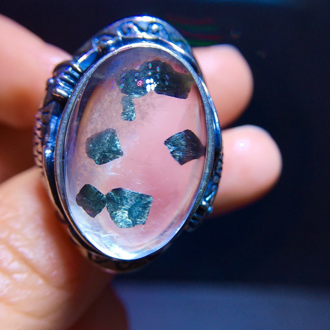 All-natural chalcopyrite oversized gemstone ring with full bezel