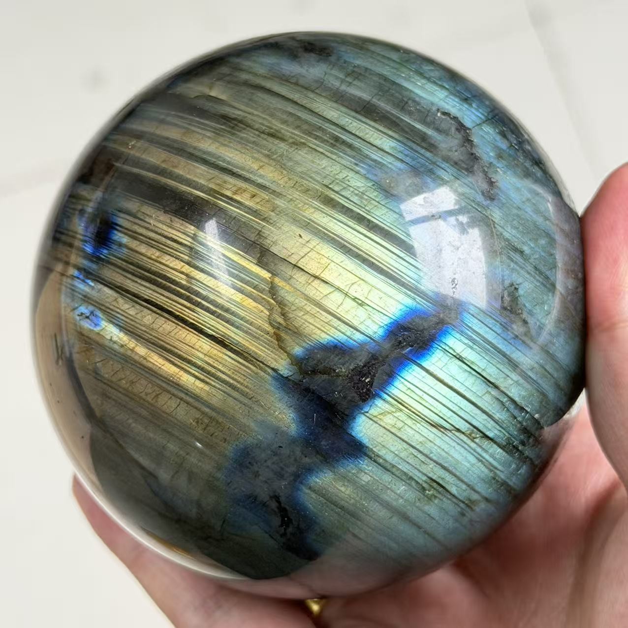 2.2LB A+Natural Blue Flash Labradorite Sphere Crystal Ball Healing Decor