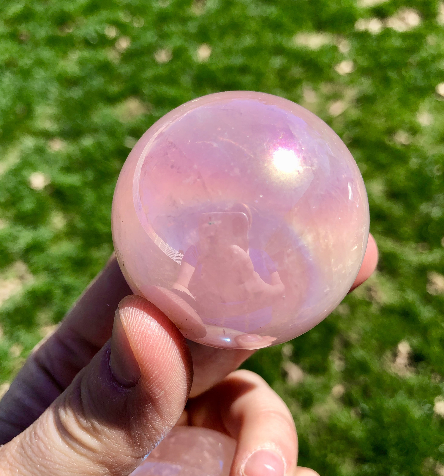 Angel Aura Rose Quartz Sphere – Polished Angel Aura Rose Quartz from Brazil