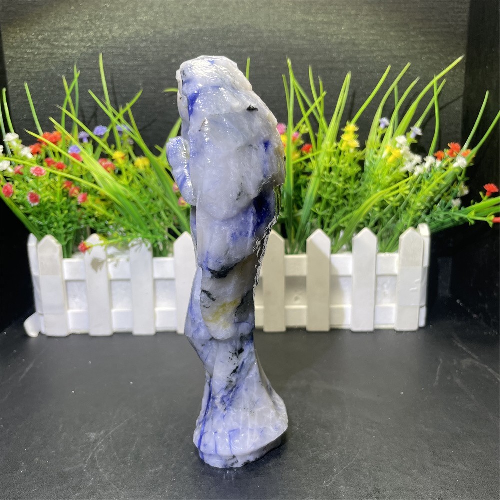 1.5LB 7.2″ Natural Sodalite And Quartz Angel Carving Crystal Quartz UV Reiki
