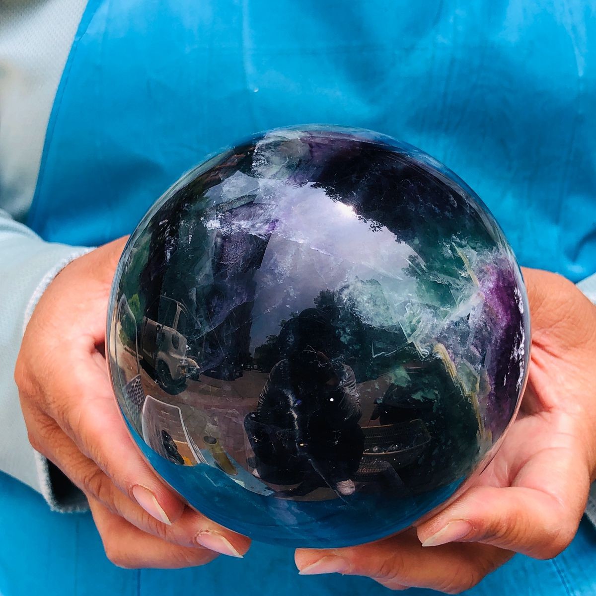 4.92LB Natural rainbow fluorite sphere quartz crystal polished ball healing