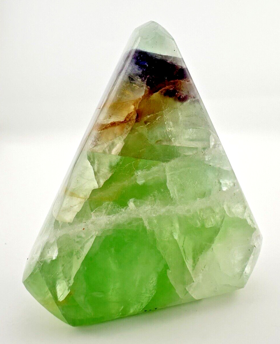 Rainbow Fluorite Handmade Triangle Faceted Purple Yellow Green Gemstone