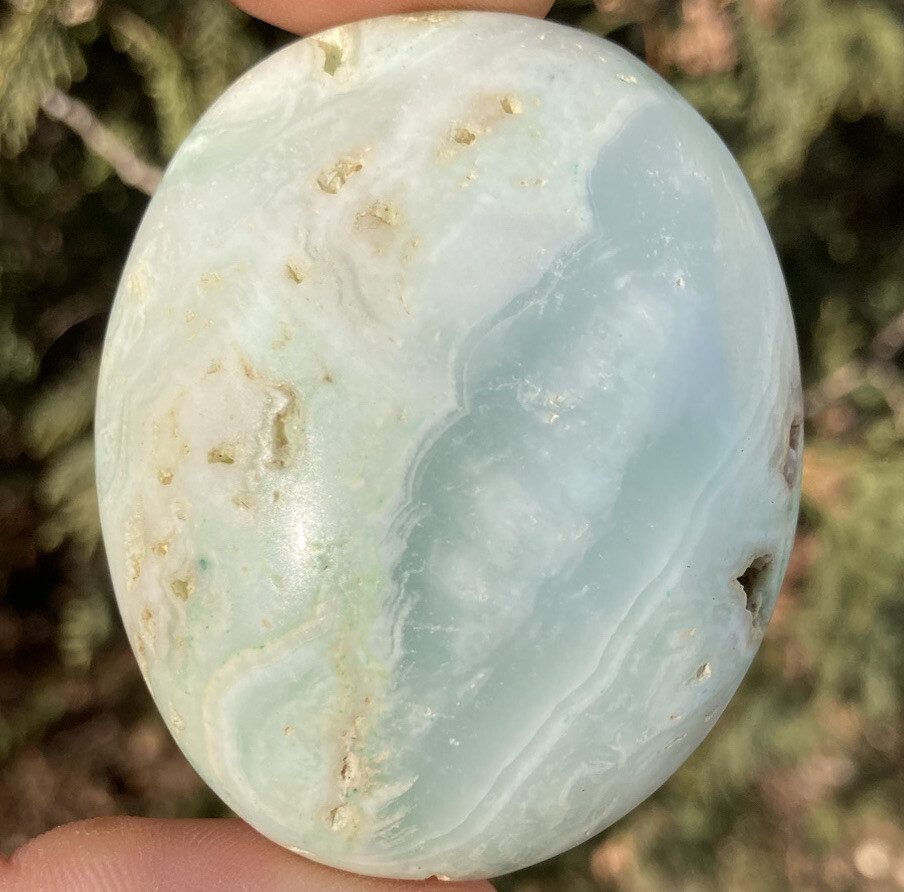 Handmade Polished BLUE ARAGONITE Healing Crystal Palm Stone Pebble CONGO 2.36″