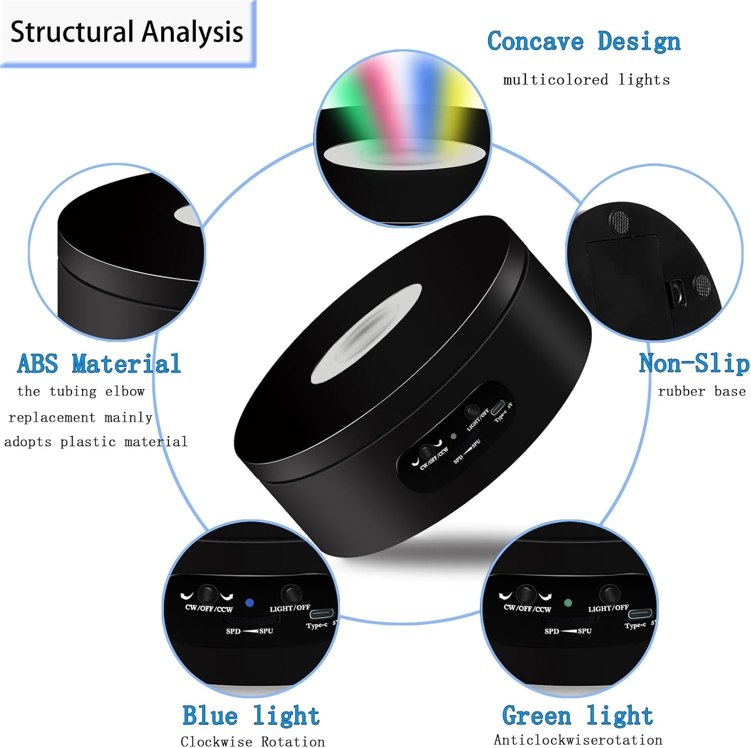 LED Rotating Display Stand 360° Lighted Base for Crystal Glass Art 4.72in