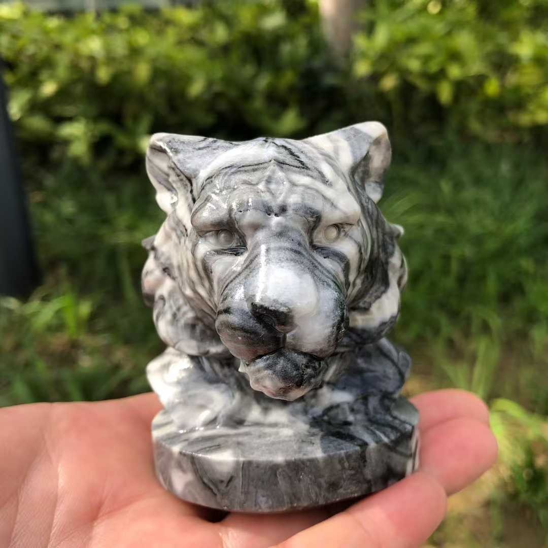 1pc Natural Picasso stone Quartz Carved lion Skull Crystal Reiki Healing Gift