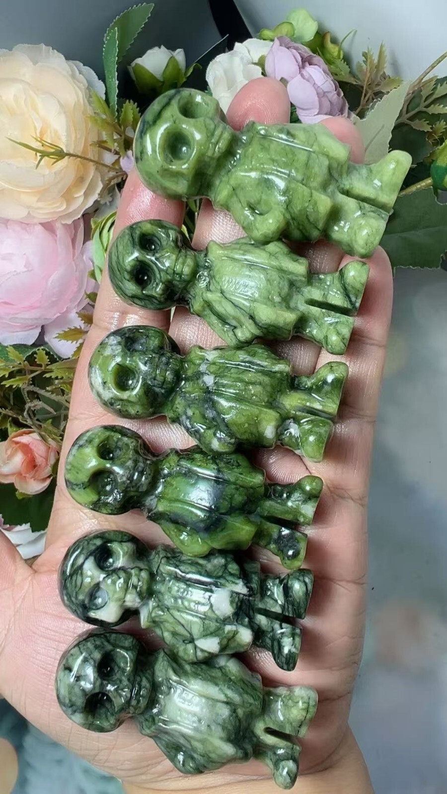 1pc Natural ophiolite Quartz Carved skull Crystal Reiki decor gift