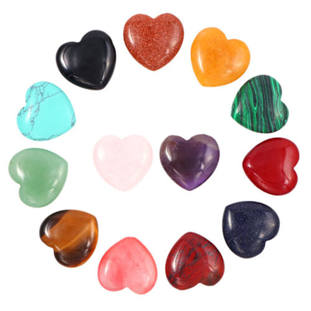 40 PCS 20mm Natural Crystal Quartz Carved Heart Shaped Healing Love Gemstones **