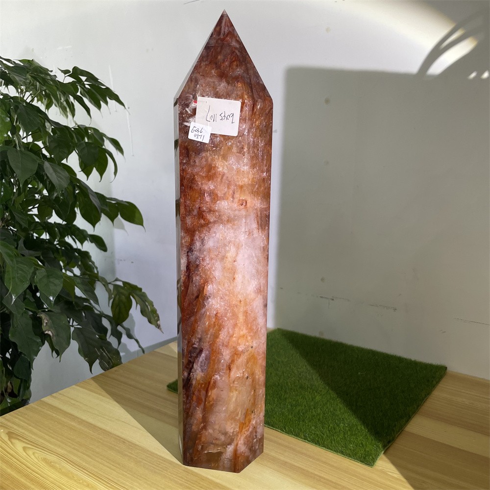 14.7LB 18.3″ Natural A++Red Fire Quartz Obelisk Tower Quartz Decoration Energy