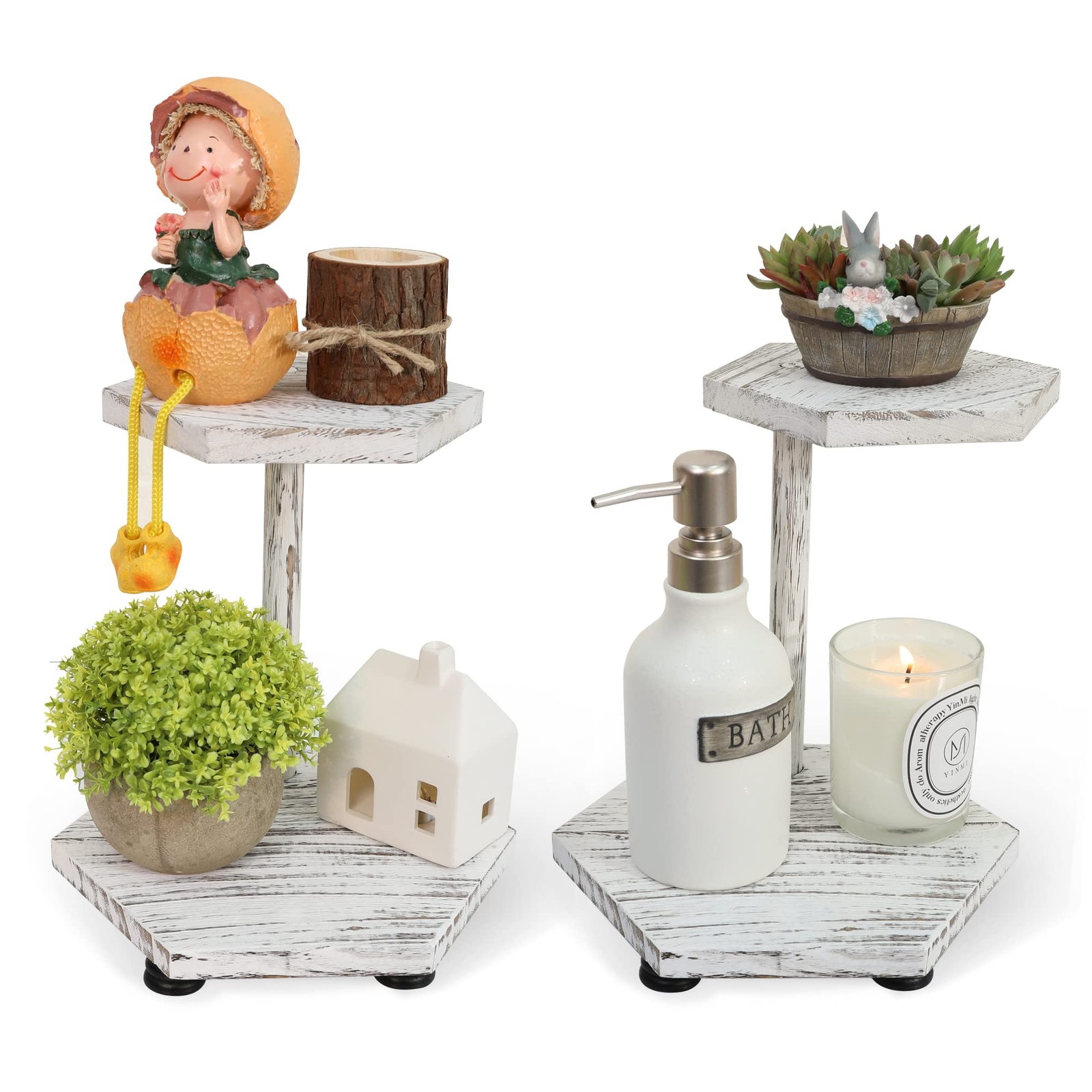 Hexagonal Wood Riser For Display 2pack Wood Farmhouse Riser For Kitchen Bathroom
