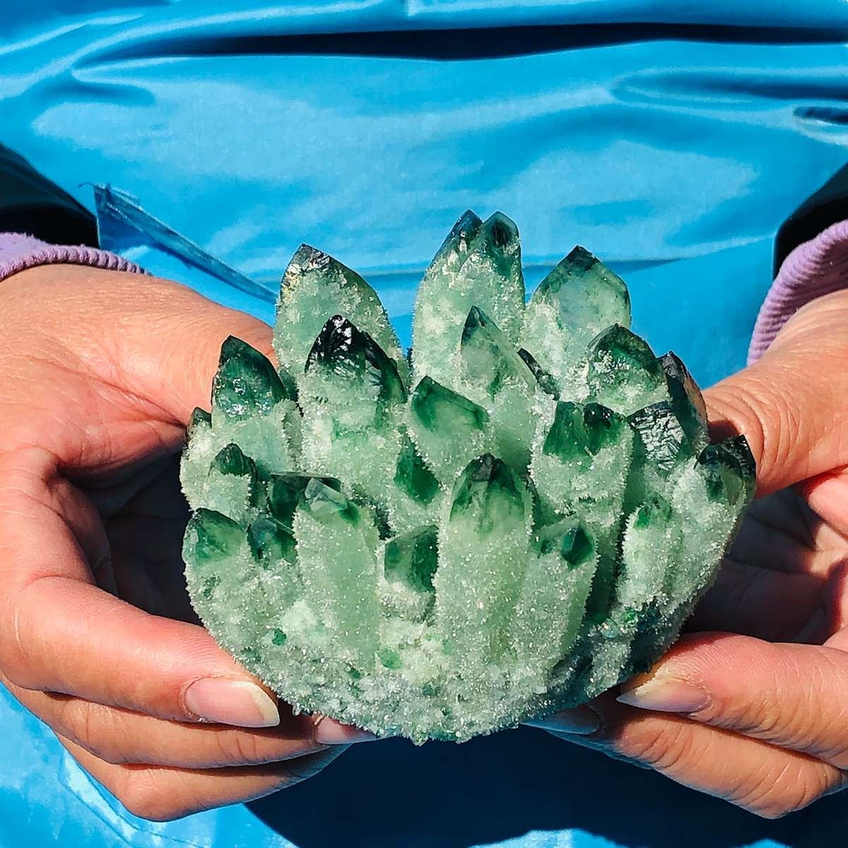 4Pcs 3.78LB New find green Phantom Quartz Crystal Cluster mineral samples heals