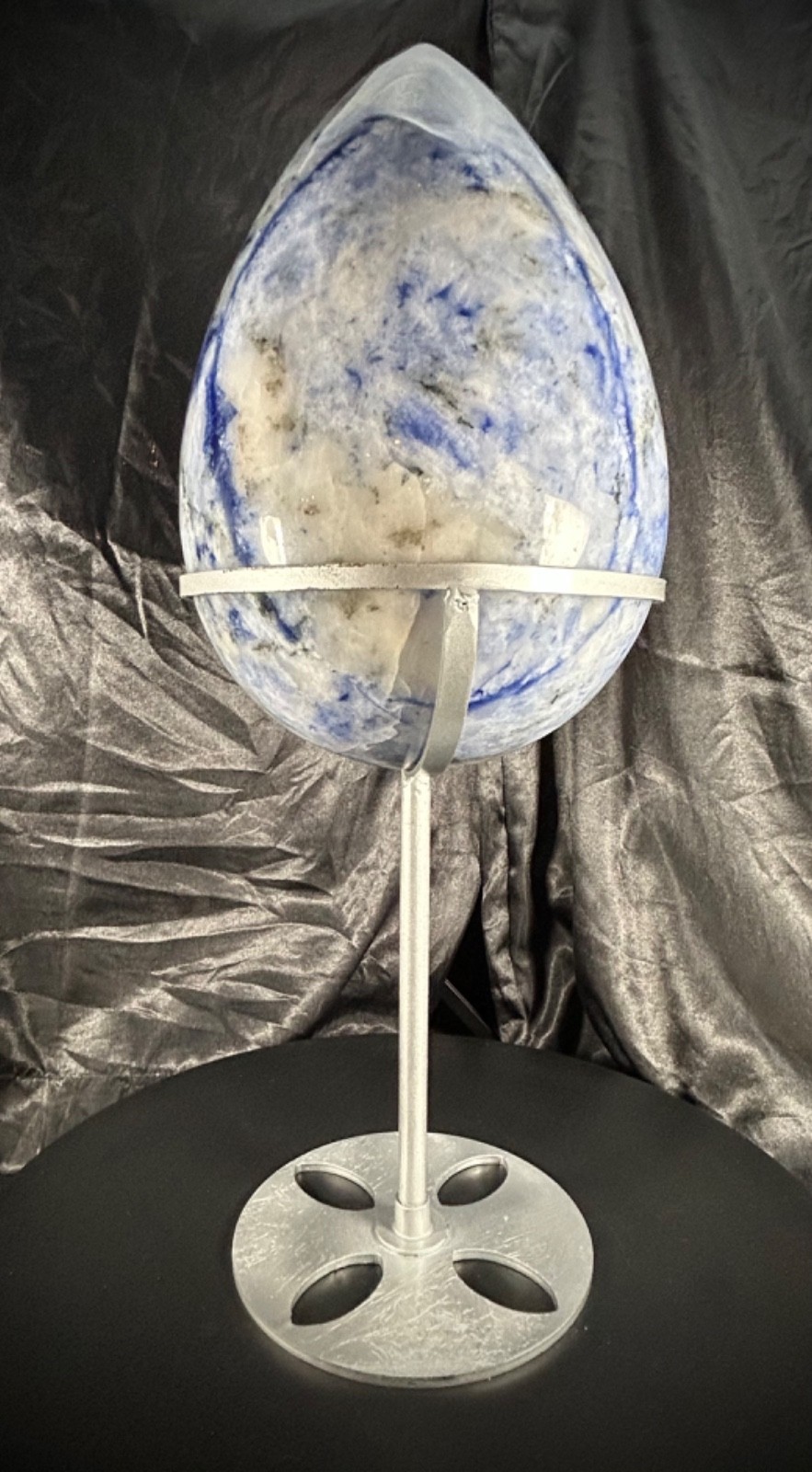 10lb 4.2oz Afghanite Egg Statement Piece 14″ Tall With Metal Stand UV Reactive
