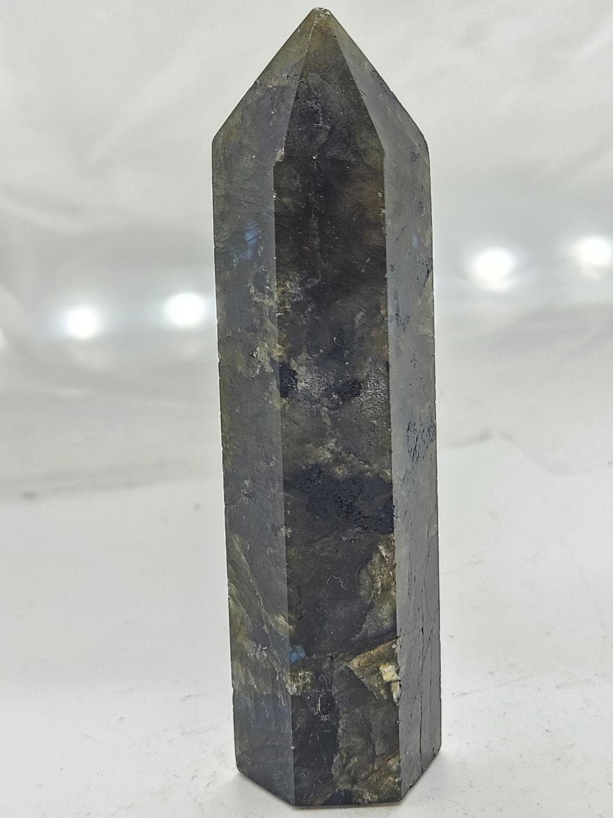 Flashy Labradorite Crystal Obelisk – High Polish Spectrolite Statement Piece