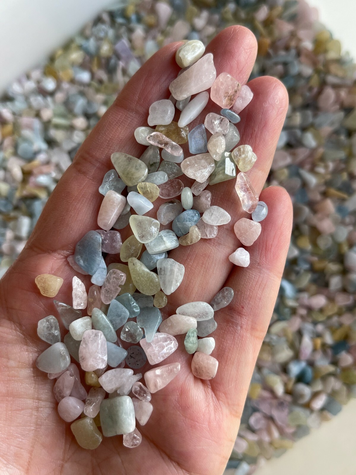 Grade A++ Morganite Semi Tumbled Gemstone Mini Chips 4- 12mm, Wholesale Bulk Lot