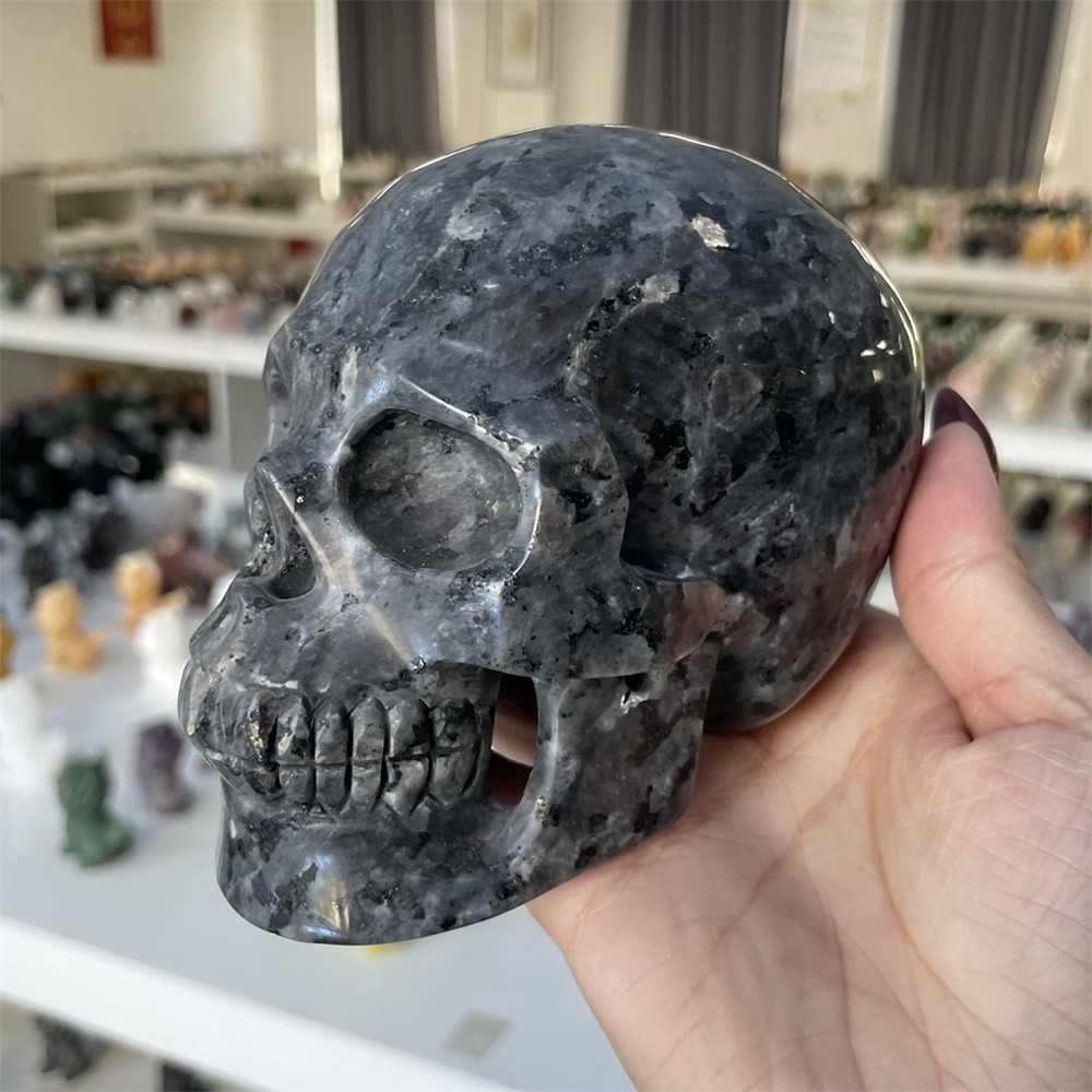 2.5LB 4.7″ Natural A++Gabbro Skull Carvings Decor Crystal Quartz Healing Reiki