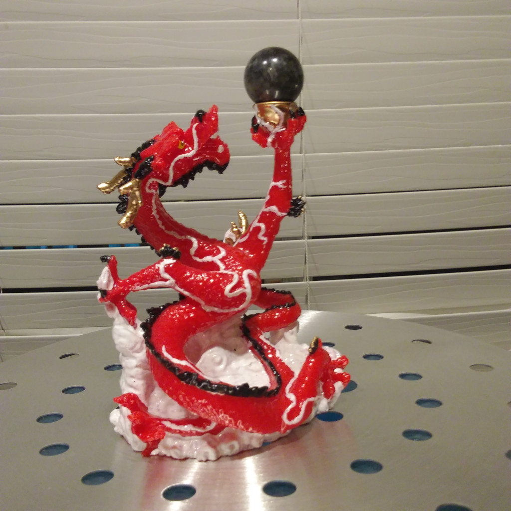 Chinese Dragons with Orange Quartz Xiuyan Jade or Black Labrad crystal ball