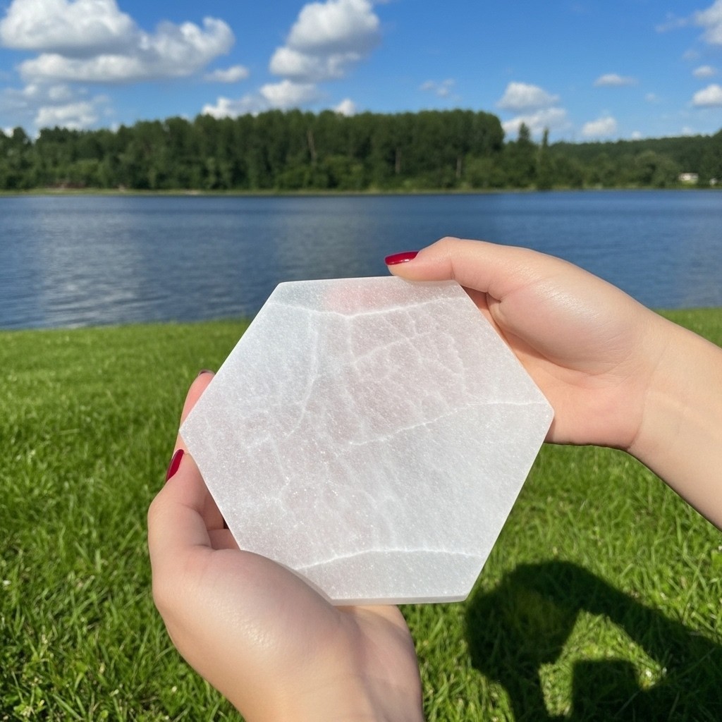 Octagonal Selenite Plate –Reiki Energy Cleansing & Charging Crystal from morocco