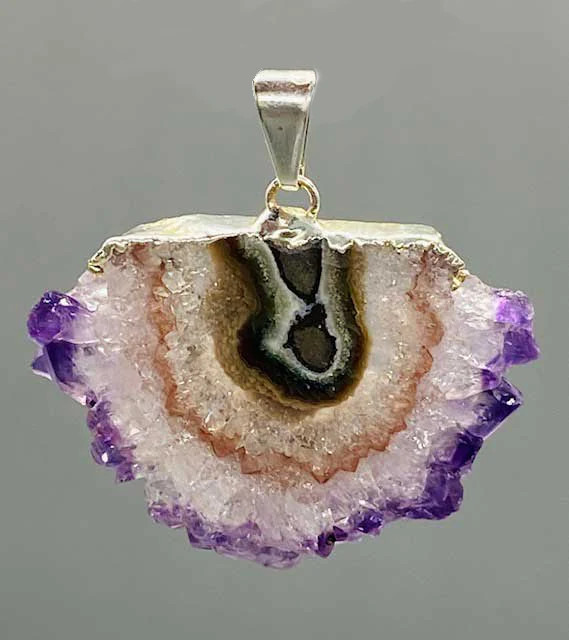 Natural Stalactite w Amethyst & Agate Crystal Flower Pendant (Appearance Varies)